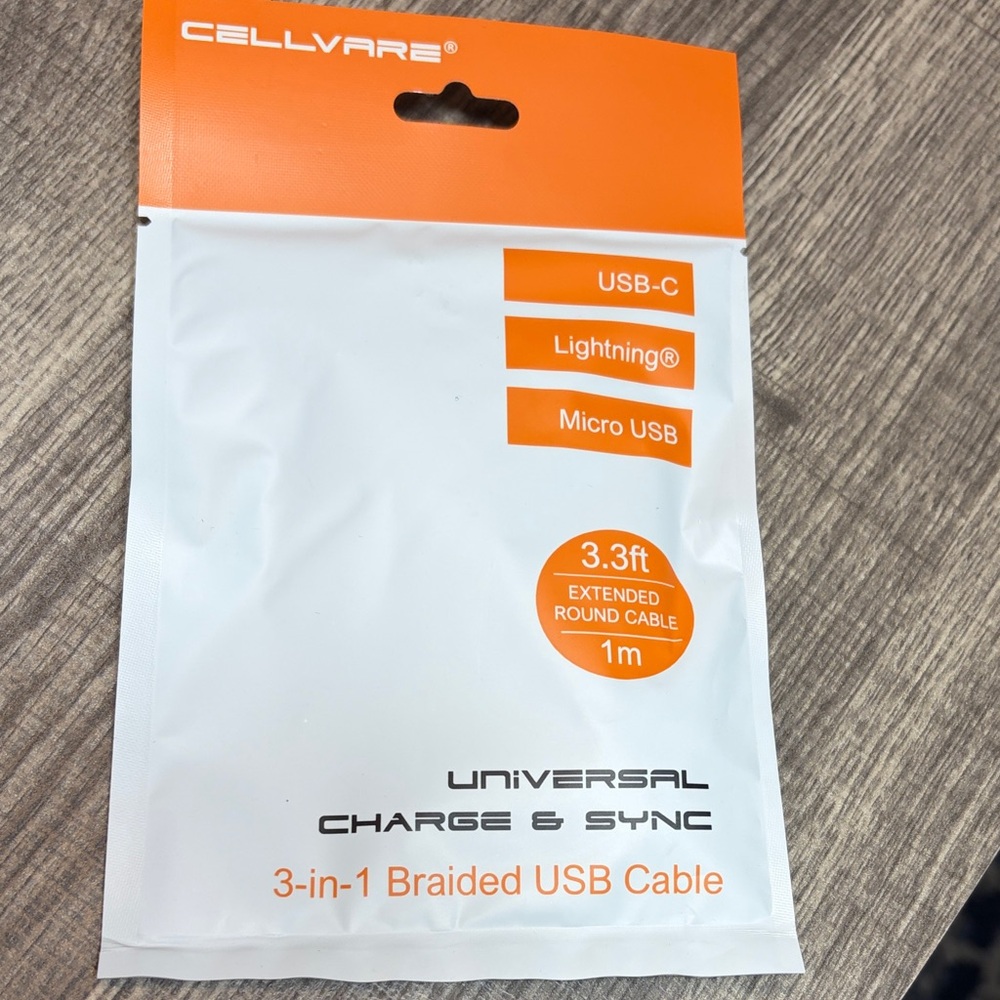 🌹5 for $25🌹 Cellvare 3-in-1 Braided USB-C Charge & Sync Cable